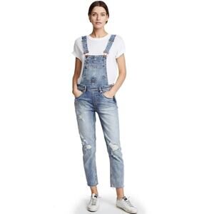 BlankNYC Slim Distressed Girlfriend Denim Overall Blue Size 28